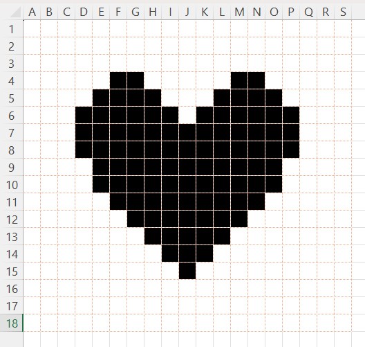 pixel graph of solid heart on blank background