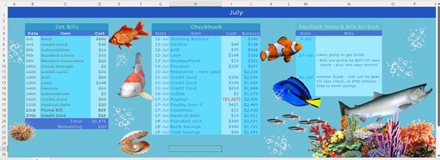 budget spreadsheet with sea theme