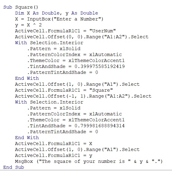segment of Visual Basic code